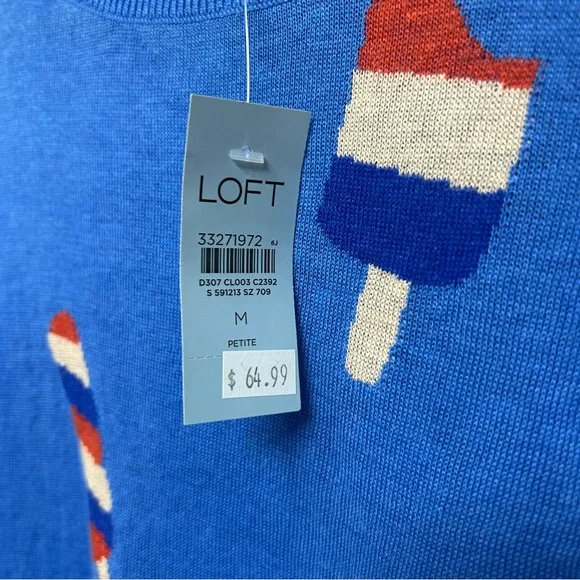 Loft New Ice cream popsicle print sweater size medium petite in blue - Picture 4 of 7